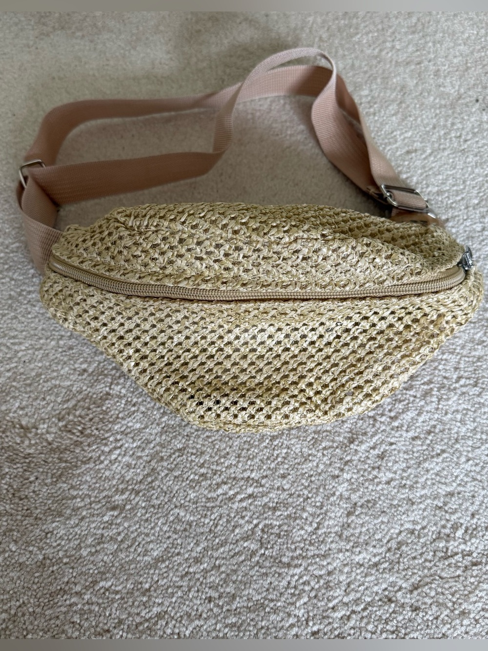 NWT Boutique Woven Straw Belt Bag/Crossbody - Neutral Beige